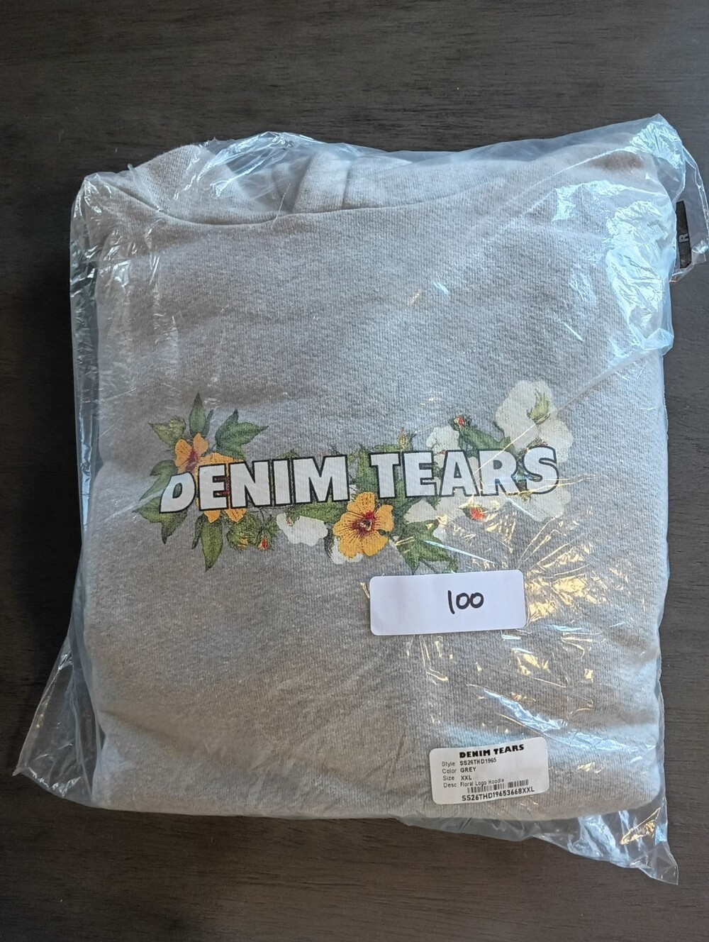 Denim Tears Floral Logo Graphic Pullover Hoodie Gray Mens Size 2XL SS26 NWT